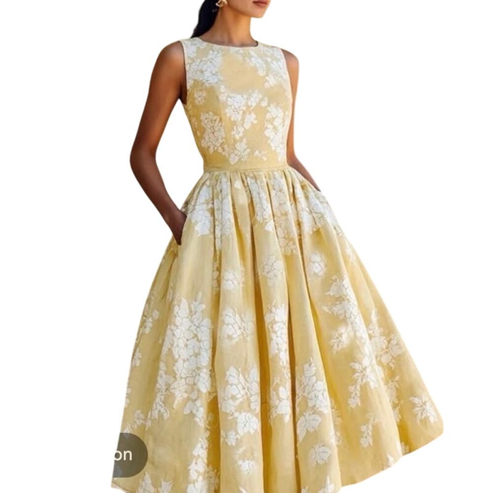 Linen Vibes/Chilinen Dresses Sunny Yellow Floral Midi Dress White/Yellow SzM